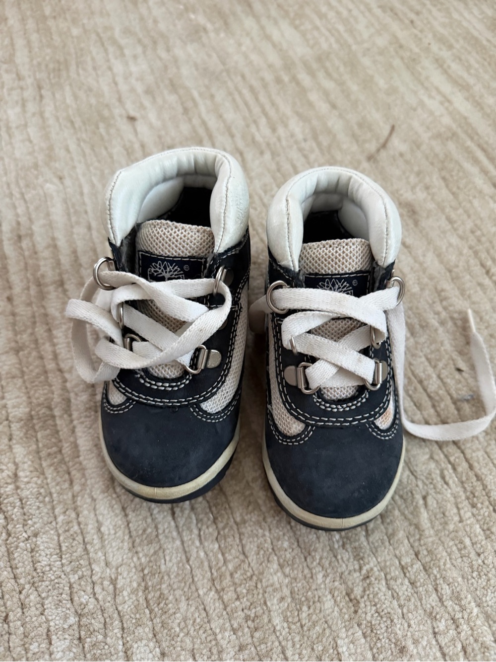 Timberland Navy and White Baby Lace-Up Walkers Sz 6.5 M